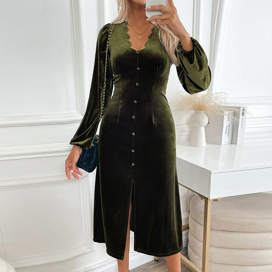 Damen Midi-Kleid mit elegantem Knopfleisten-Design und voluminösen Ärmeln R&B
