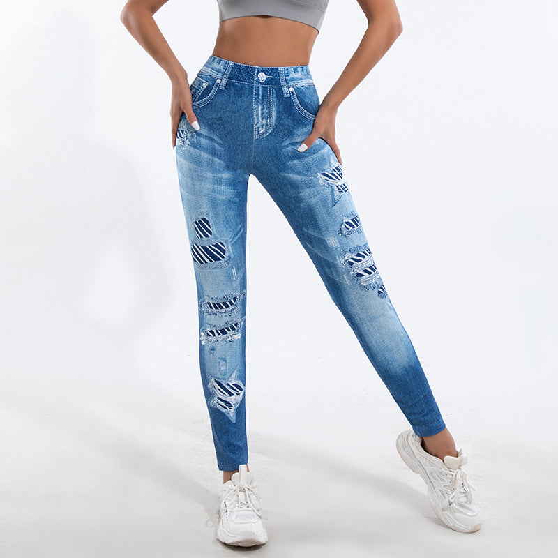 Damen Leggings mit verspielten Cut-Out-Details und dekorativen Bändern R&B