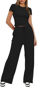 Damen lässiger Zweiteiler mit cropped Oberteil und weitem Beinkleid R&B