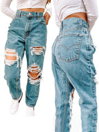 Damen Hochtaillierte Ripped Jeans mit fransigen Details R&B