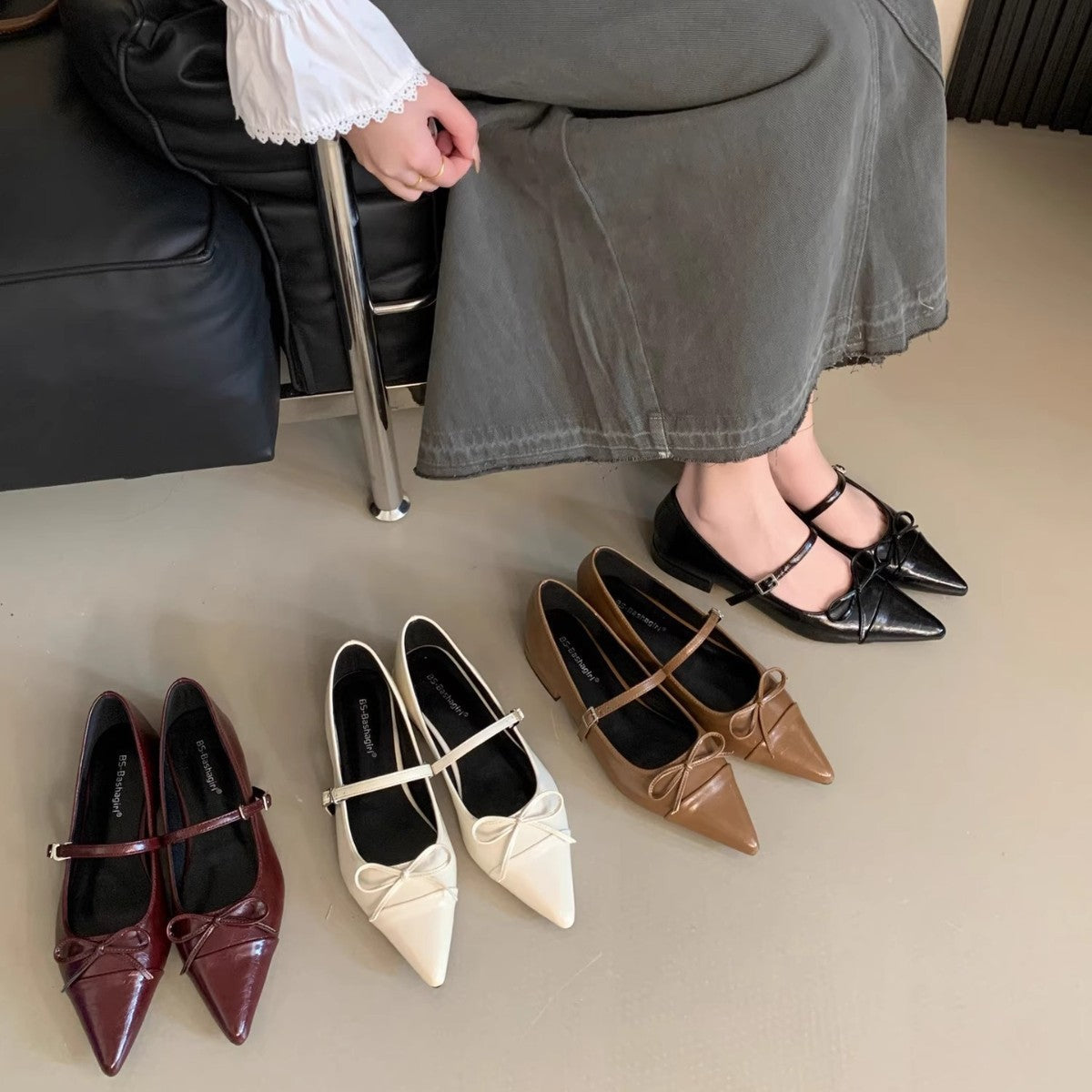 Damen elegante Ballerinas mit modischem Riemchen und spitzem Design R&B