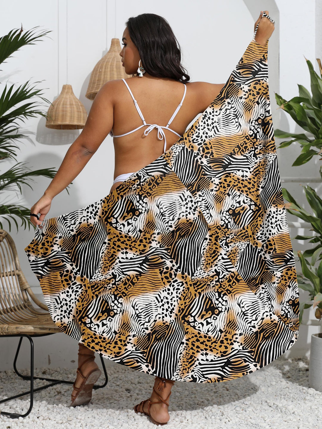 Damen eleganter Wickelsarong mit modernem Muster R&B