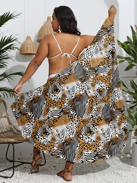 Damen eleganter Wickelsarong mit modernem Muster R&B
