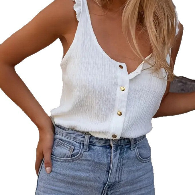 Damen luftige Bluse mit Knopfleiste und Rüschen R&B