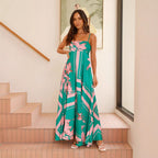 Damen Maxikleid mit elegantem floralem Design und schmalen Trägern R&B