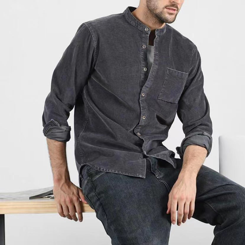 Herren Cordhemden mit Mandarin-Kragen und minimalistischem Design R&B
