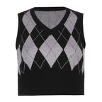Damen cropped Stricktop mit modernem Rautenmuster R&B
