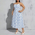 Damen florales Sommerkleid mit schmalen Trägern und leichtem Stoff R&B