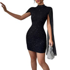 Damen Elegantes Minikleid mit Schößchen und glitzernden Details R&B