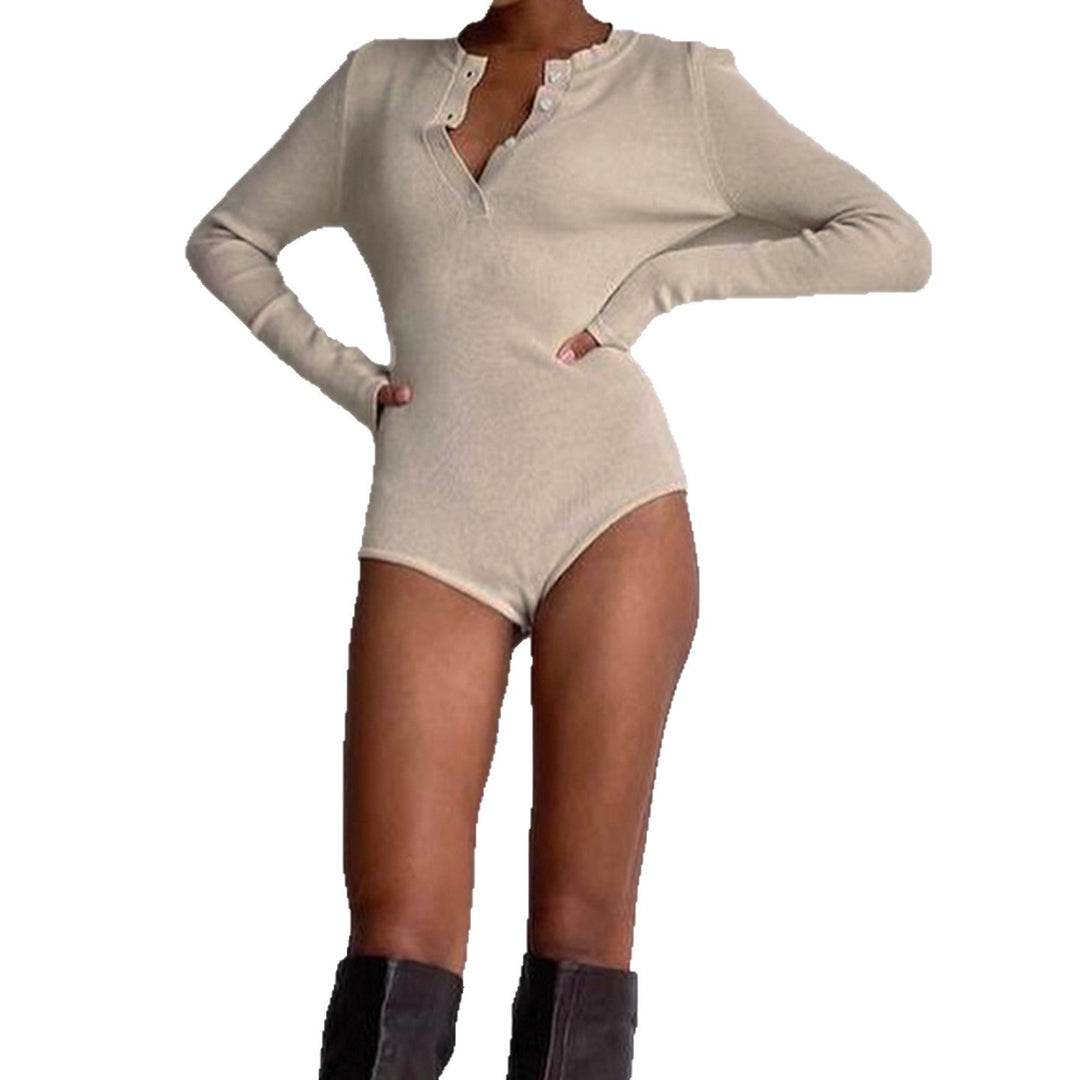 Damen Langarm-Bodysuit mit Knopfleiste und Rippstruktur R&B