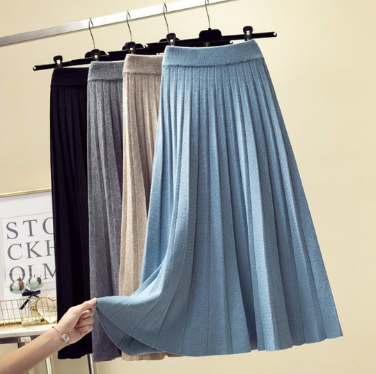 Damen Plissierter Maxi-Rock aus hochwertigem Strickstoff R&B