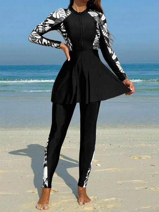 Damen Surfanzug mit Rockteil und langärmligem Design R&B