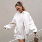 Damen Oversized Bomberjacke mit hohem Kragen und praktischen Taschen R&B