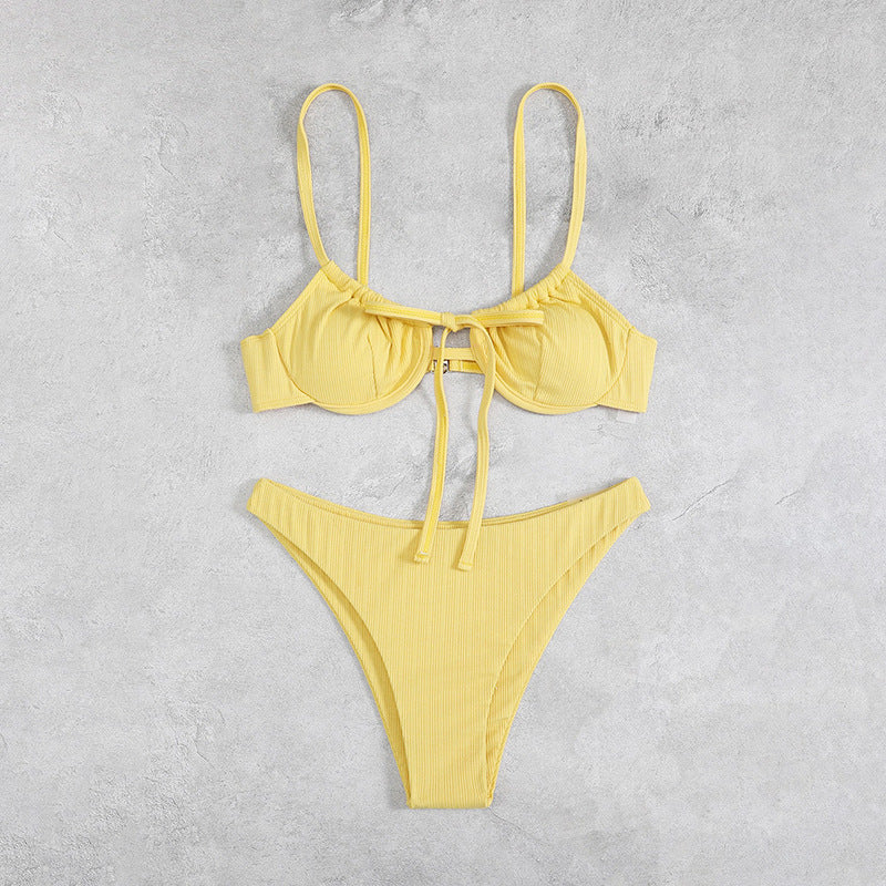 Damen Push-Up Bikini mit verstellbaren Trägern und raffinierten Schnürdetails R&B