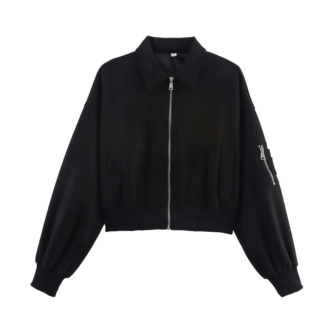 Damen modische kurz geschnittene Übergangsjacke mit großen Taschen und Reißverschluss R&B
