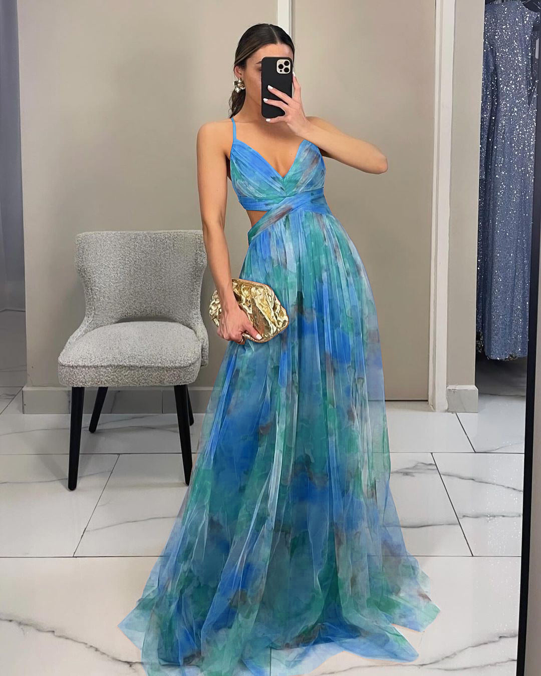 Damen Elegantes und florales Abendkleid mit schmeichelndem Schnitt R&B