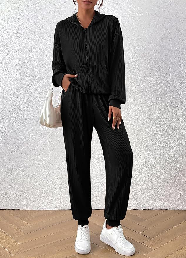 Damen Lässiges Set aus strukturiertem Hoodie und Jogginghose R&B