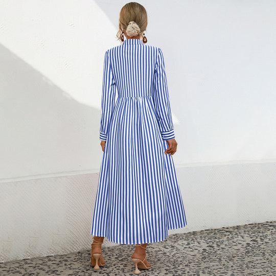Damen Hemdblusenkleid mit vertikalem Streifenmuster und eleganter Knopfleiste R&B
