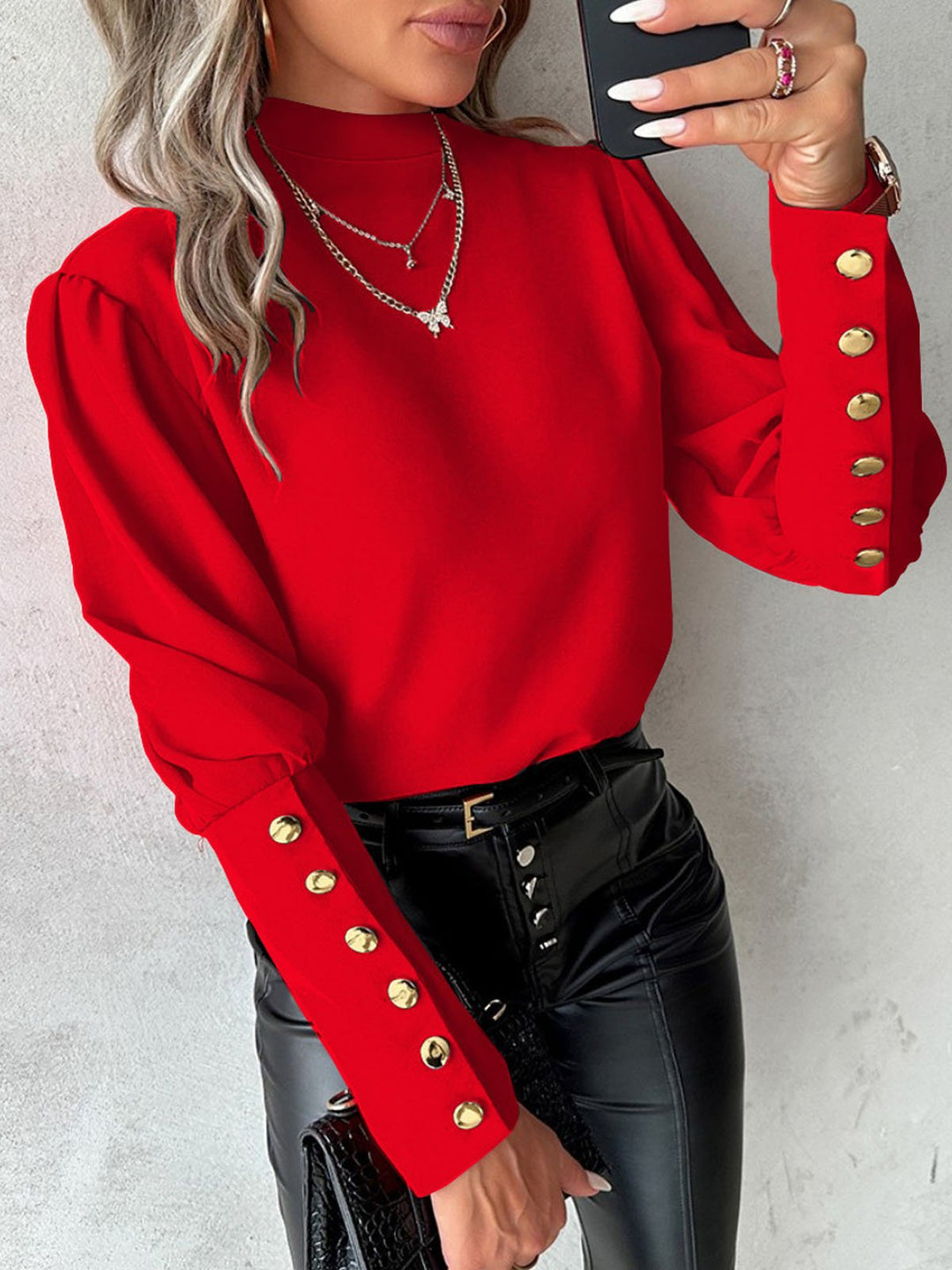 Damen Elegante Bluse mit Puffärmeln und Knopfdetails R&B