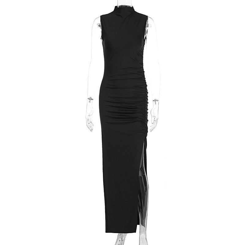 Damen Figurbetontes Maxikleid mit Stehkragen und geschmeidigem Rüschen-Design R&B
