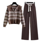 Damen Strickjacke mit Reißverschluss und weiten Hosen R&B
