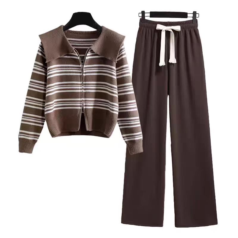 Damen Strickjacke mit Reißverschluss und weiten Hosen R&B
