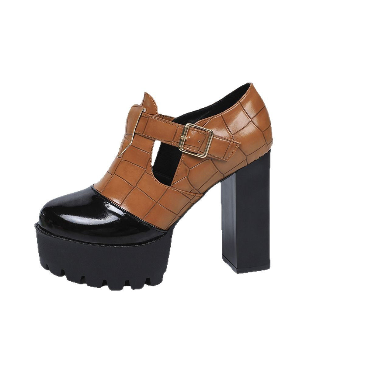 Damen Plateau-Pumps mit modischem Krokoprägungs-Design und verstellbarem Riemen R&B