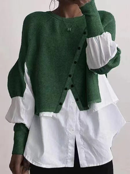 Damen modische Strickjacke mit geknöpften Details und Blusenüberwurf R&B