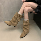 Damen Stiefel mit modischer Schnallenverzierung und schickem Cut-Out R&B