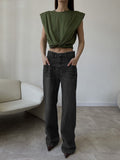 Damen Hoch geschnittene Jeans mit weitem Bein R&B