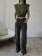 Damen Hoch geschnittene Jeans mit weitem Bein R&B
