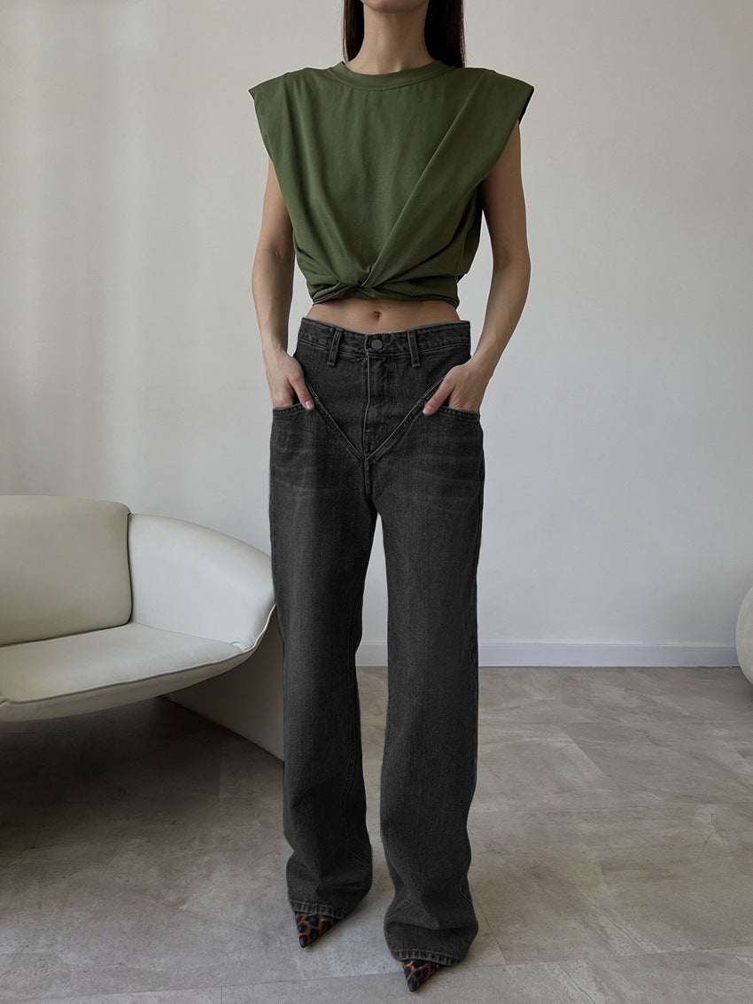 Damen Hoch geschnittene Jeans mit weitem Bein R&B