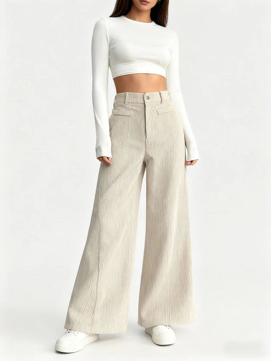 Damen weite Faltenhose mit hohem Bund R&B