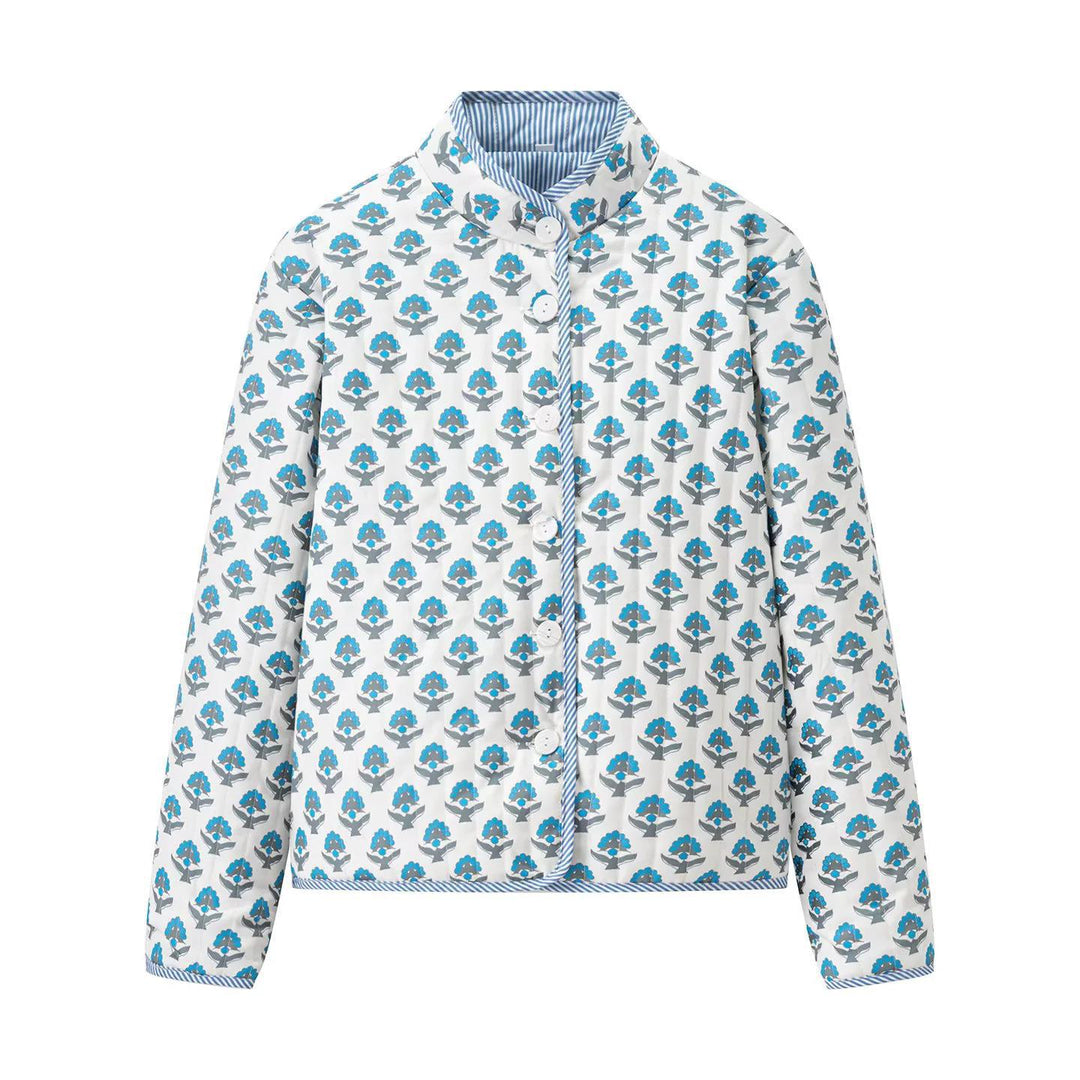 Damen gesteppte Blousonjacke mit floralem Muster und praktischen Knöpfen R&B