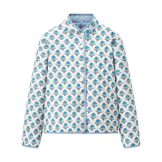 Damen gesteppte Blousonjacke mit floralem Muster und praktischen Knöpfen R&B