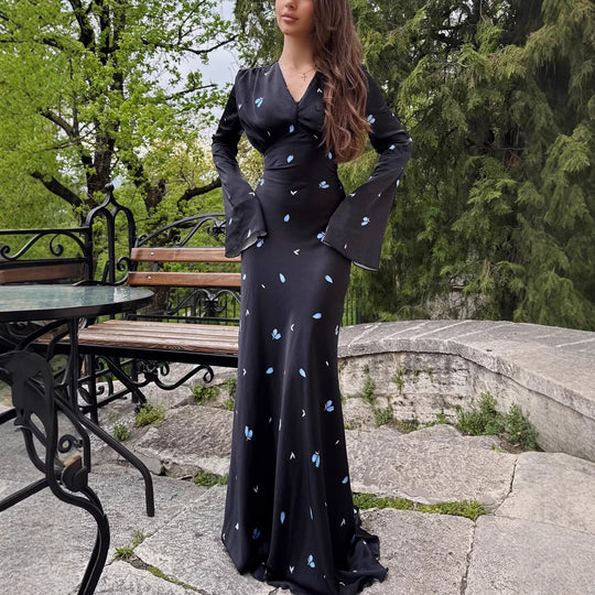 Damen Langärmeliges Maxikleid mit floralen Mustern und femininer Silhouette R&B
