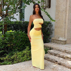 Damen Maxikleid mit elegantem Cut-Out-Design und verspieltem Rüschenelement R&B