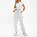 Damen Bequeme Cargo-Hose mit elastischem Bund und praktischen Taschen R&B