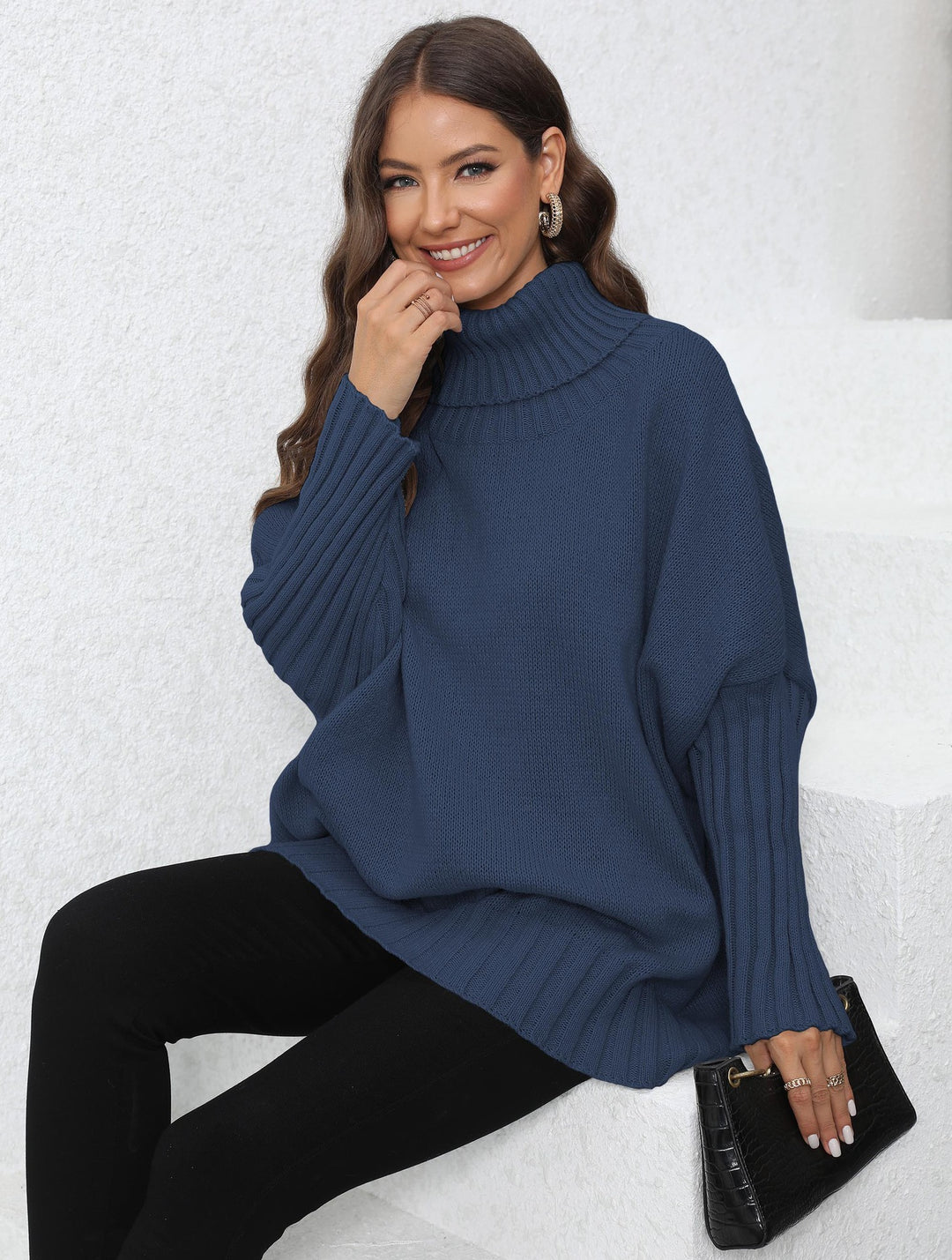 Damen Oversize Rollkragenpullover mit strukturiertem Strick R&B