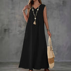 Damen Maxikleid mit elegantem V-Ausschnitt und fließendem Schnitt R&B