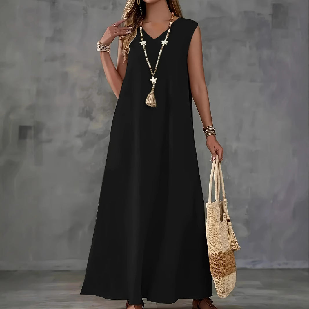Damen Maxikleid mit elegantem V-Ausschnitt und fließendem Schnitt R&B