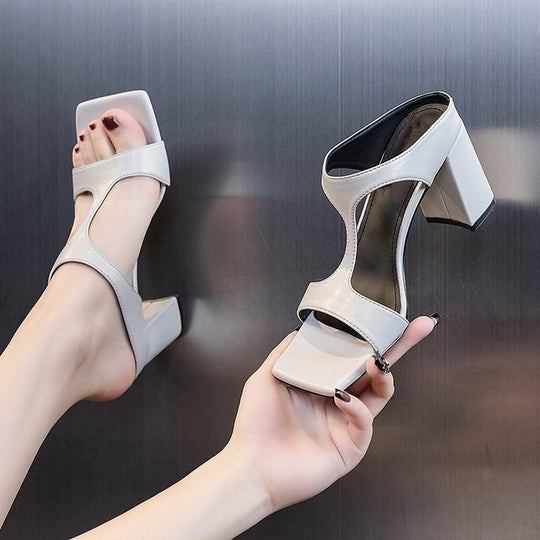 Damen elegante Plateau-Sandaletten mit geschwungenem Design R&B