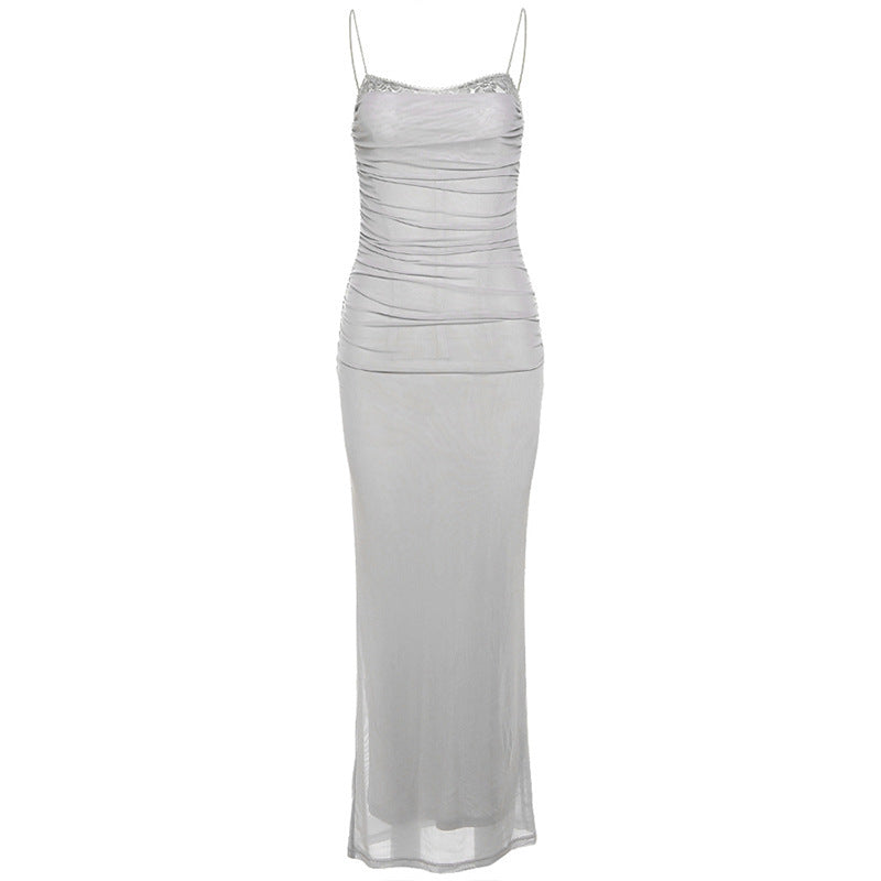 Damen Figurumspielendes Maxikleid mit eleganter Raffungen und Spaghetti-Trägern R&B