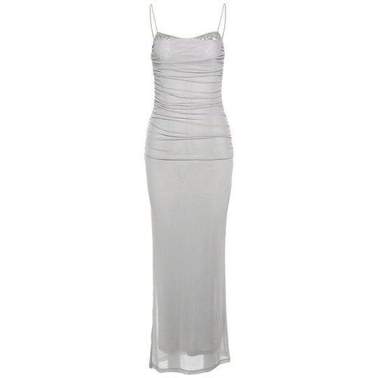 Damen Figurumspielendes Maxikleid mit eleganter Raffungen und Spaghetti-Trägern R&B
