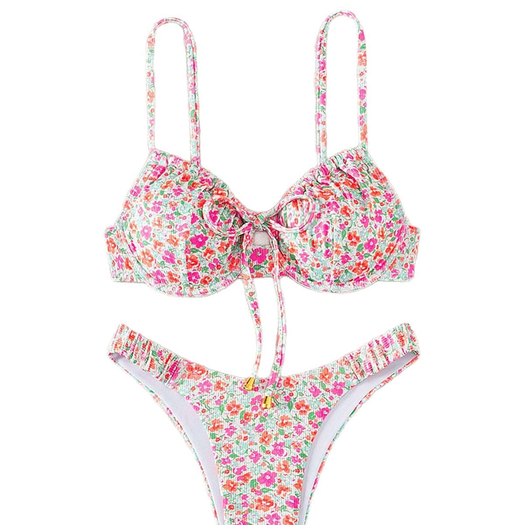 Damen Push-Up-Bikini mit floralem Design und raffinierter Schnürung R&B