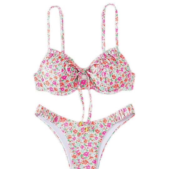 Damen Push-Up-Bikini mit floralem Design und raffinierter Schnürung R&B
