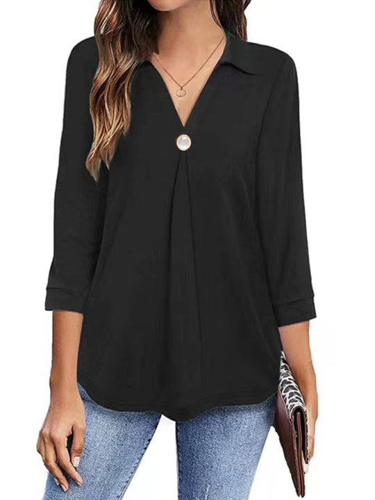 Damen Langarm Bluse mit elegantem V-Ausschnitt und dekorativen Falten R&B