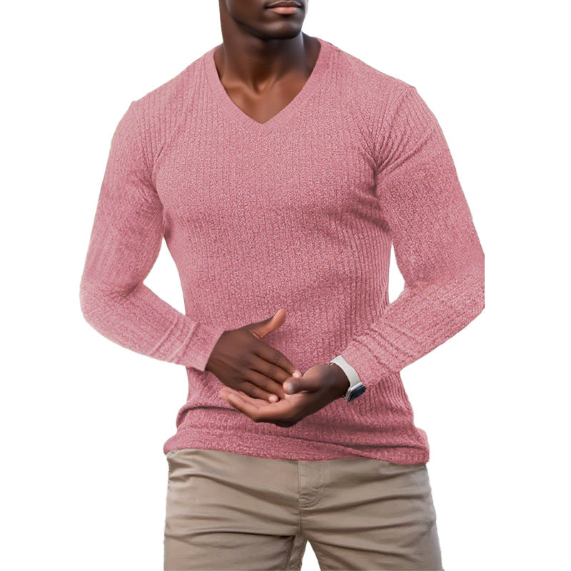 Herren elegantes V-Ausschnitt Pullover aus strukturiertem Strickmaterial R&B