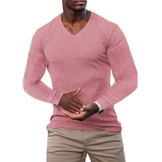 Herren elegantes V-Ausschnitt Pullover aus strukturiertem Strickmaterial R&B