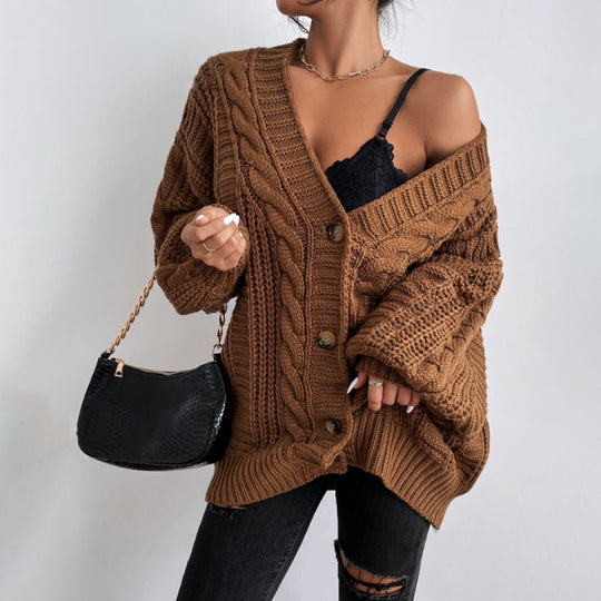 Damen Strickjacke mit oversized Passform und Zopfmuster R&B